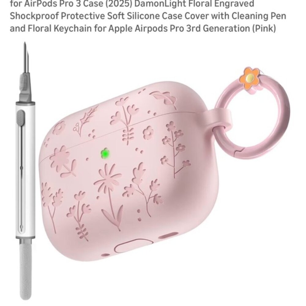 Pink Floral Engraved Silicone Case for AirPods Pro 3